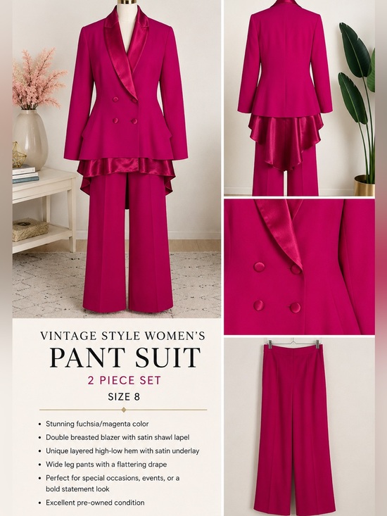 Pants - SL Fashions Vintage-Inspired Fuchsia 2-Piece Pantsuit Set – Size 8
